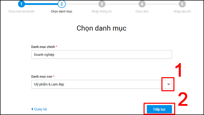 Chọn danh mục kinh doanh